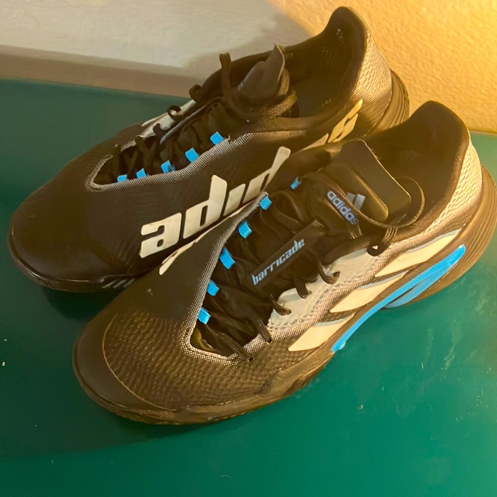 Adidas Barricade Black and blue tennis shoes. Size 8.5 us men’s.